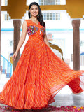 Glamorous Orange Leheriya Print Georgette Traditional Gown