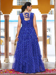 Impressive Blue Georgette Leheriya Print Festival Wear Gown