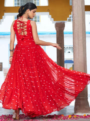 Gorgeous Red Digital Printed Georgette Navratri Wear Gown