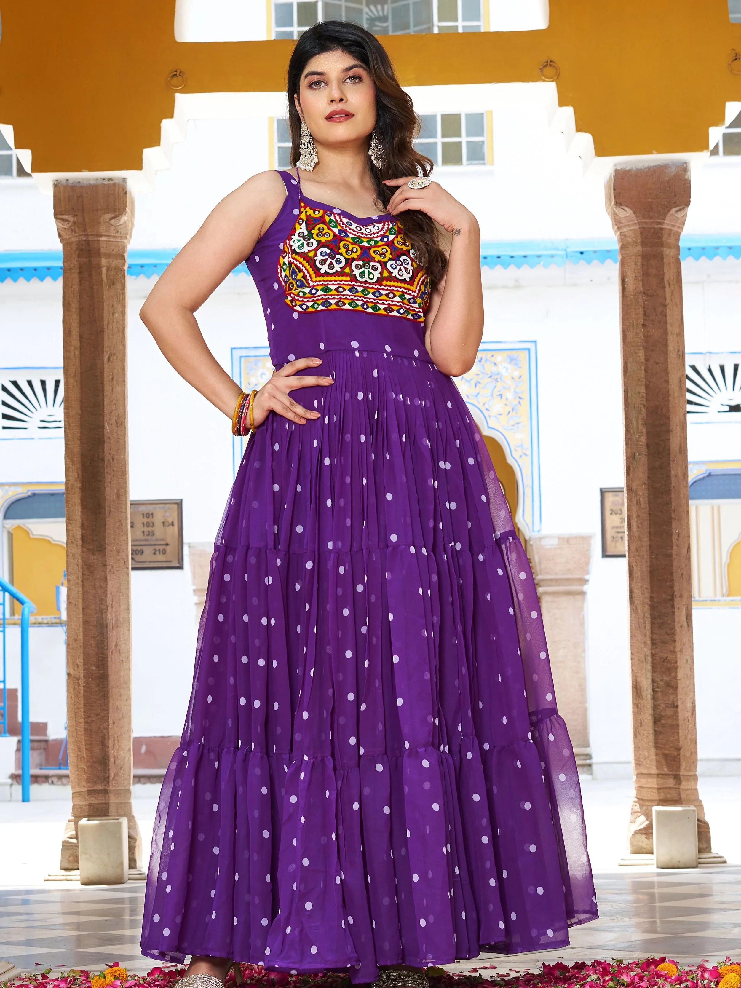 Artistic Purple Gamthi Work Georgette Festival Wear Gown