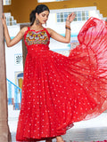 Gorgeous Red Digital Printed Georgette Navratri Wear Gown