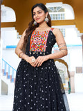 Chic Black Georgette Mirror Work Navratri Wear Gown