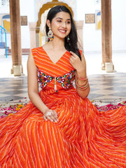Glamorous Orange Leheriya Print Georgette Traditional Gown
