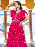 Alluring Pink Georgette Gamthi Work Navratri Wear Gown
