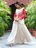 Lovable Red Organza Bandhani Print Crop Top Palazzo With Jacket