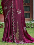 Impressive Wine Stone Work Silk Function Wear Saree With Blouse