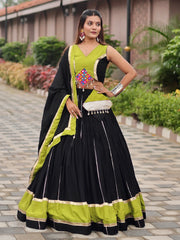 Fantastic Black Cotton Gamthi Work Navratri Wear Lehenga Choli