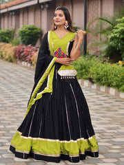 Fantastic Black Cotton Gamthi Work Navratri Wear Lehenga Choli