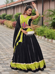 Fantastic Black Cotton Gamthi Work Navratri Wear Lehenga Choli