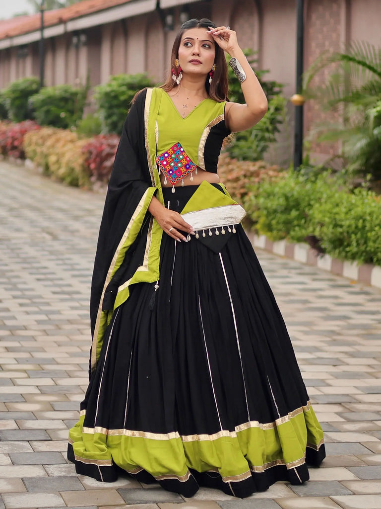 Fantastic Black Cotton Gamthi Work Navratri Wear Lehenga Choli