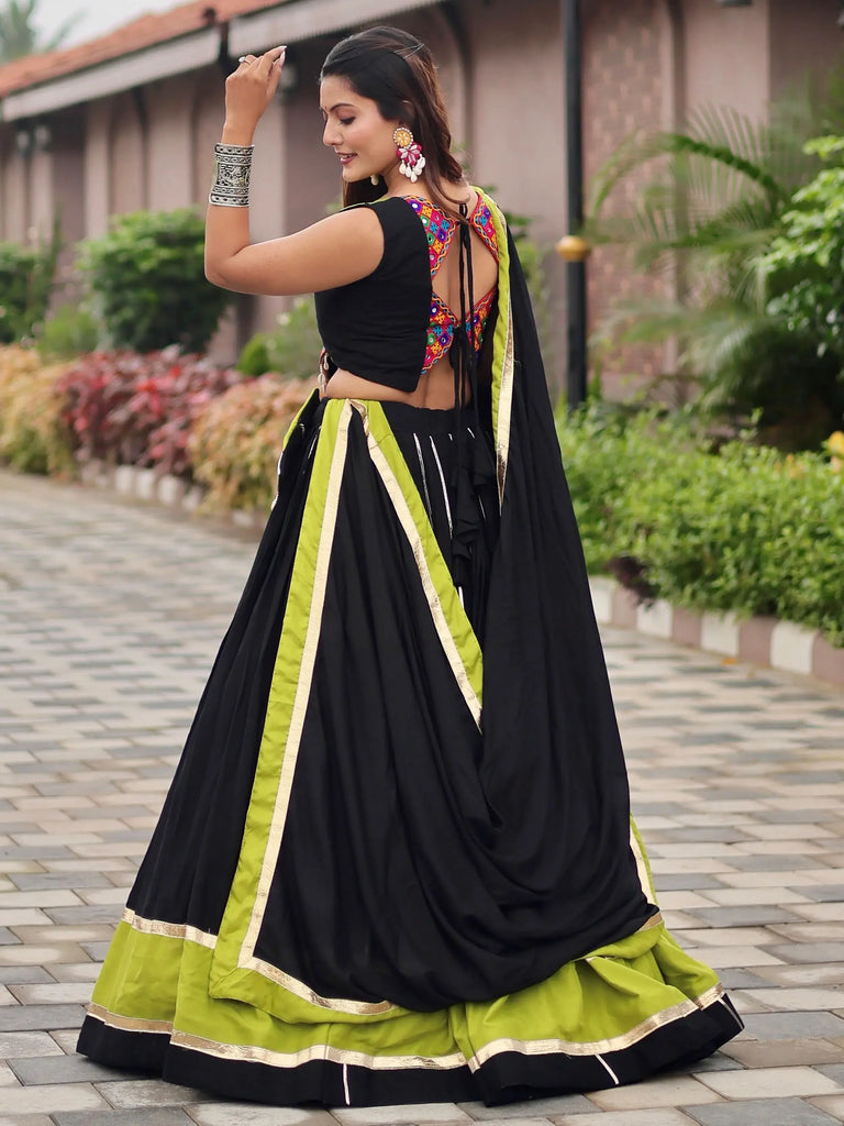 Fantastic Black Cotton Gamthi Work Navratri Wear Lehenga Choli