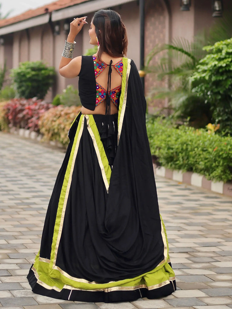 Fantastic Black Cotton Gamthi Work Navratri Wear Lehenga Choli