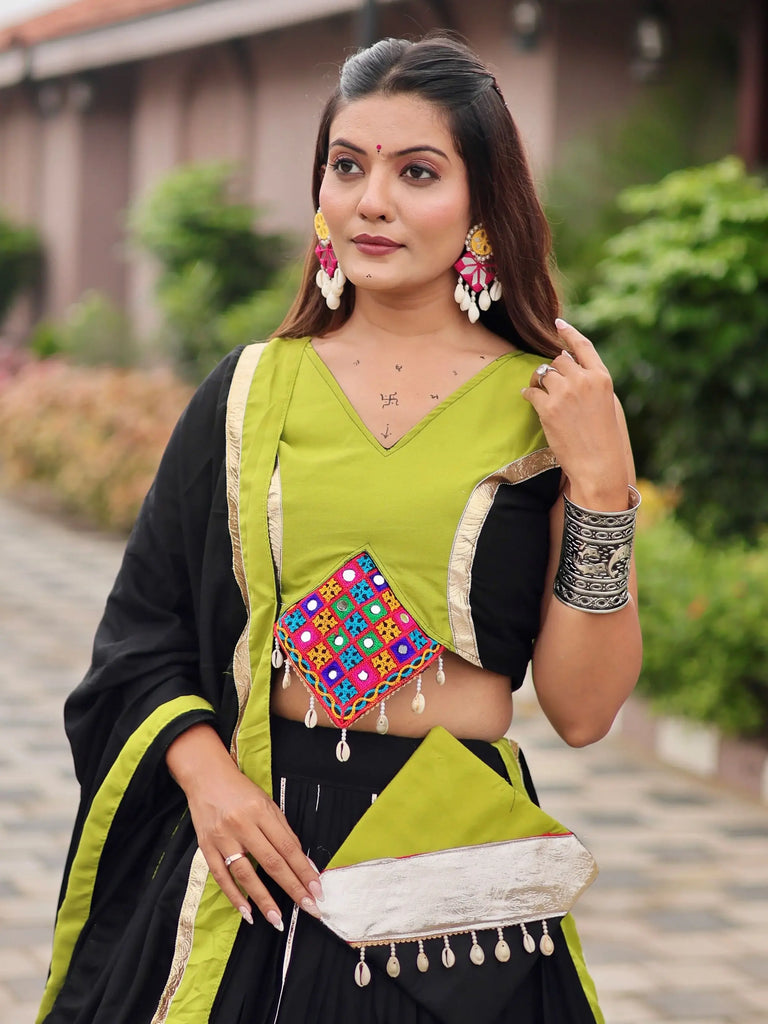 Fantastic Black Cotton Gamthi Work Navratri Wear Lehenga Choli