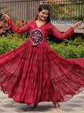 Fantastic Red Georgette Mirror Work Navratri Wear Layered Gown