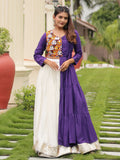 Lavishing Purple Georgette Mirror Work Designer Crop Top Lehenga