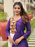 Lavishing Purple Georgette Mirror Work Designer Crop Top Lehenga