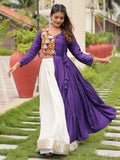 Lavishing Purple Georgette Mirror Work Designer Crop Top Lehenga