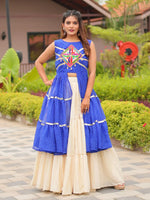 Gorgeous Blue Lace Work Cotton Lehenga With Long Slitted Kurti