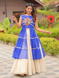 Gorgeous Blue Lace Work Cotton Lehenga With Long Slitted Kurti