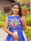 Gorgeous Blue Lace Work Cotton Lehenga With Long Slitted Kurti