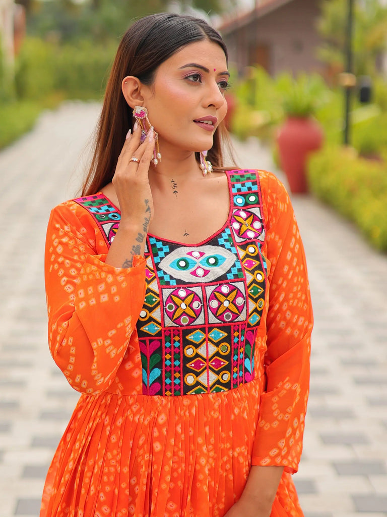 Timeless Orange Georgette Gamthi Work Navratri Special Gown