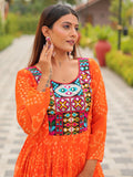 Timeless Orange Georgette Gamthi Work Navratri Special Gown
