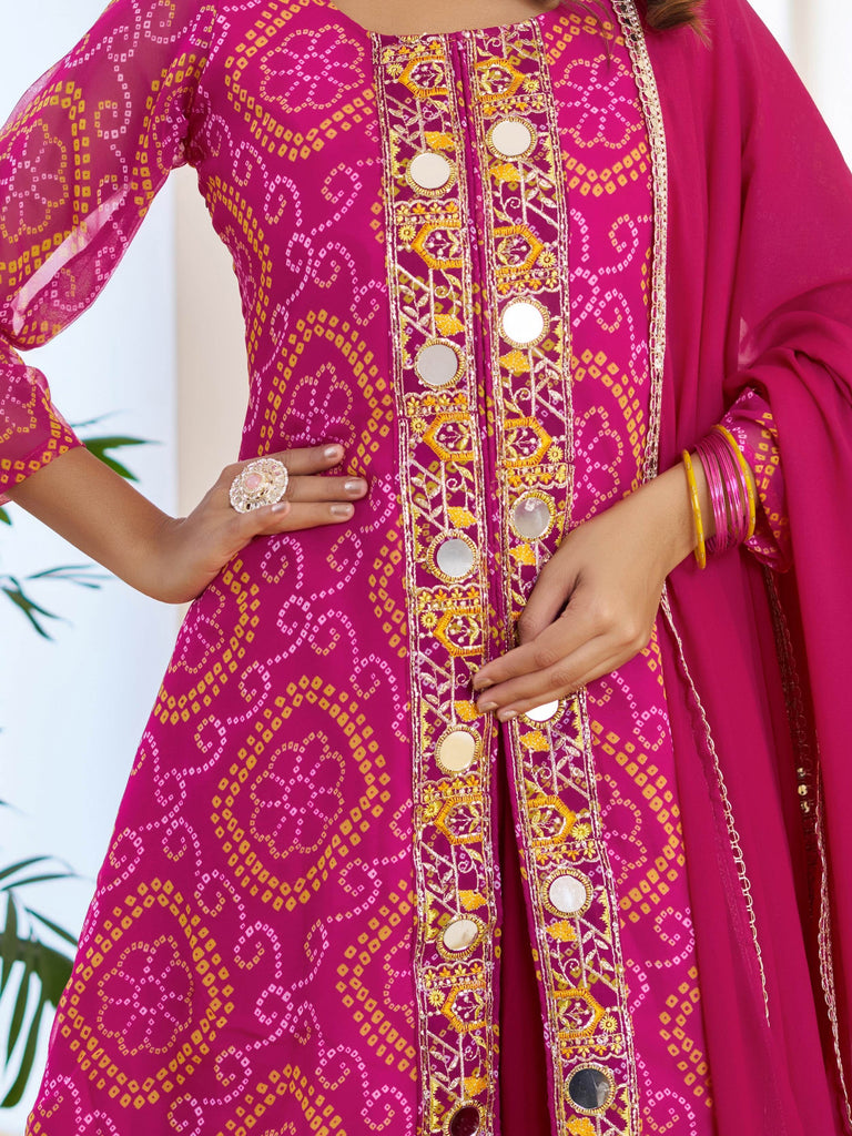 Glamorous Pink Embroidered Georgette Function Wear Palazzo Suit