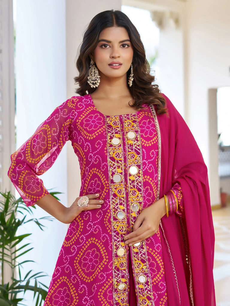 Glamorous Pink Embroidered Georgette Function Wear Palazzo Suit