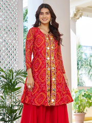 Awesome Red Embroidered Georgette Function Wear Palazzo Suit
