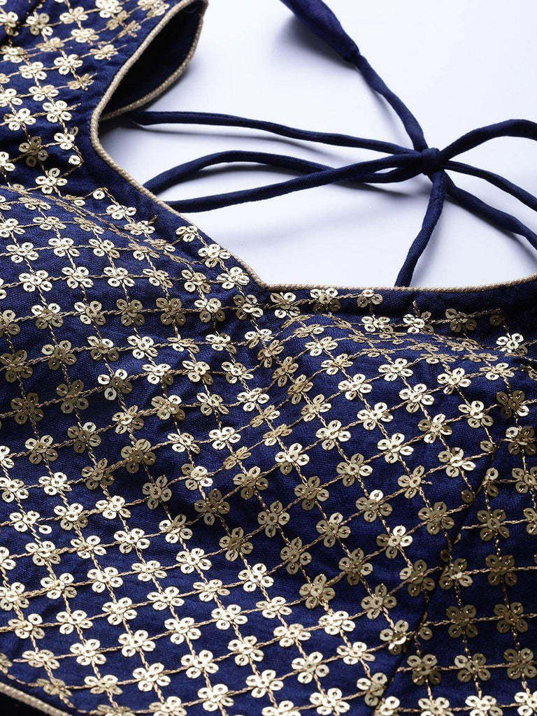 Navy Blue Embroidered Semi-Stitched Myntra Lehenga & Unstitched Blouse with Dupatta