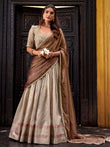 Cream Zari Weaving Silk Half Saree Lehenga Choli