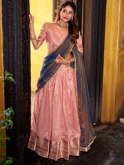 Elegant Light Pink Zari Weaving Silk  Half Saree Lehenga Choli