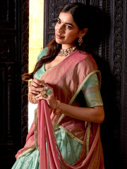 Charming Sky Blue Zari Weaving Silk Half Saree Lehenga Choli