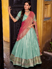 Charming Sky Blue Zari Weaving Silk Half Saree Lehenga Choli