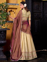 Stunning Yellow Zari Weaving Silk Half Saree Lehenga Choli