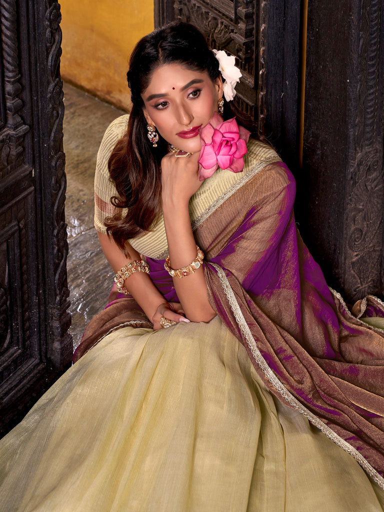 Stunning Yellow Zari Weaving Silk Half Saree Lehenga Choli