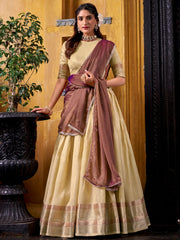 Stunning Yellow Zari Weaving Silk Half Saree Lehenga Choli