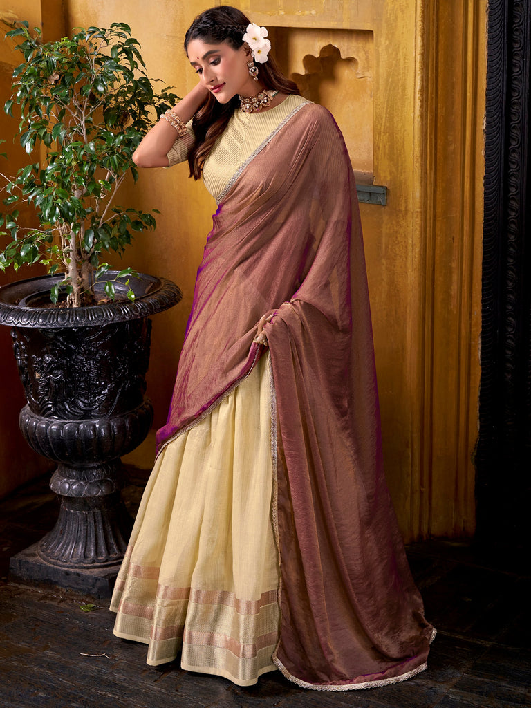 Stunning Yellow Zari Weaving Silk Half Saree Lehenga Choli