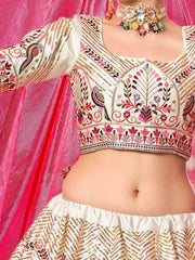 Admirable White Floral Embroidered Silk Lehenga Choli With Dupatta