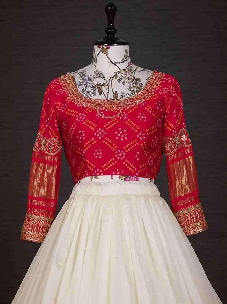 Fabulous White Nylon Silk Zari Weaving Navratri Festive Ghaghra Choli