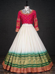 Fabulous White Nylon Silk Zari Weaving Navratri Festive Ghaghra Choli