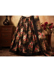 Sabyasachi Black Floral Organza Party Wear Lehenga With Sequins Choli