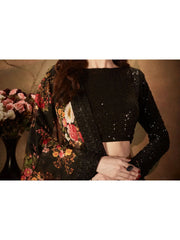 Sabyasachi Black Floral Organza Party Wear Lehenga With Sequins Choli