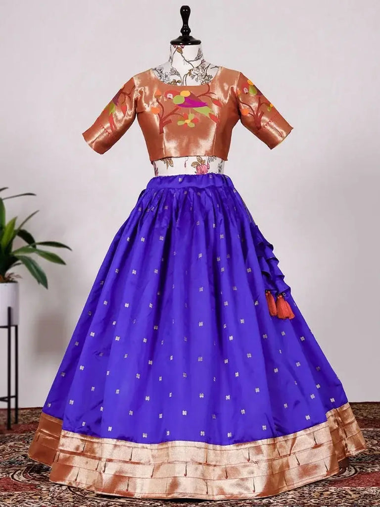 Precious Blue Jacquard Zari Weaving South Onam Festive Half Saree Lehenga