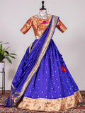 Precious Blue Jacquard Zari Weaving South Onam Festive Half Saree Lehenga