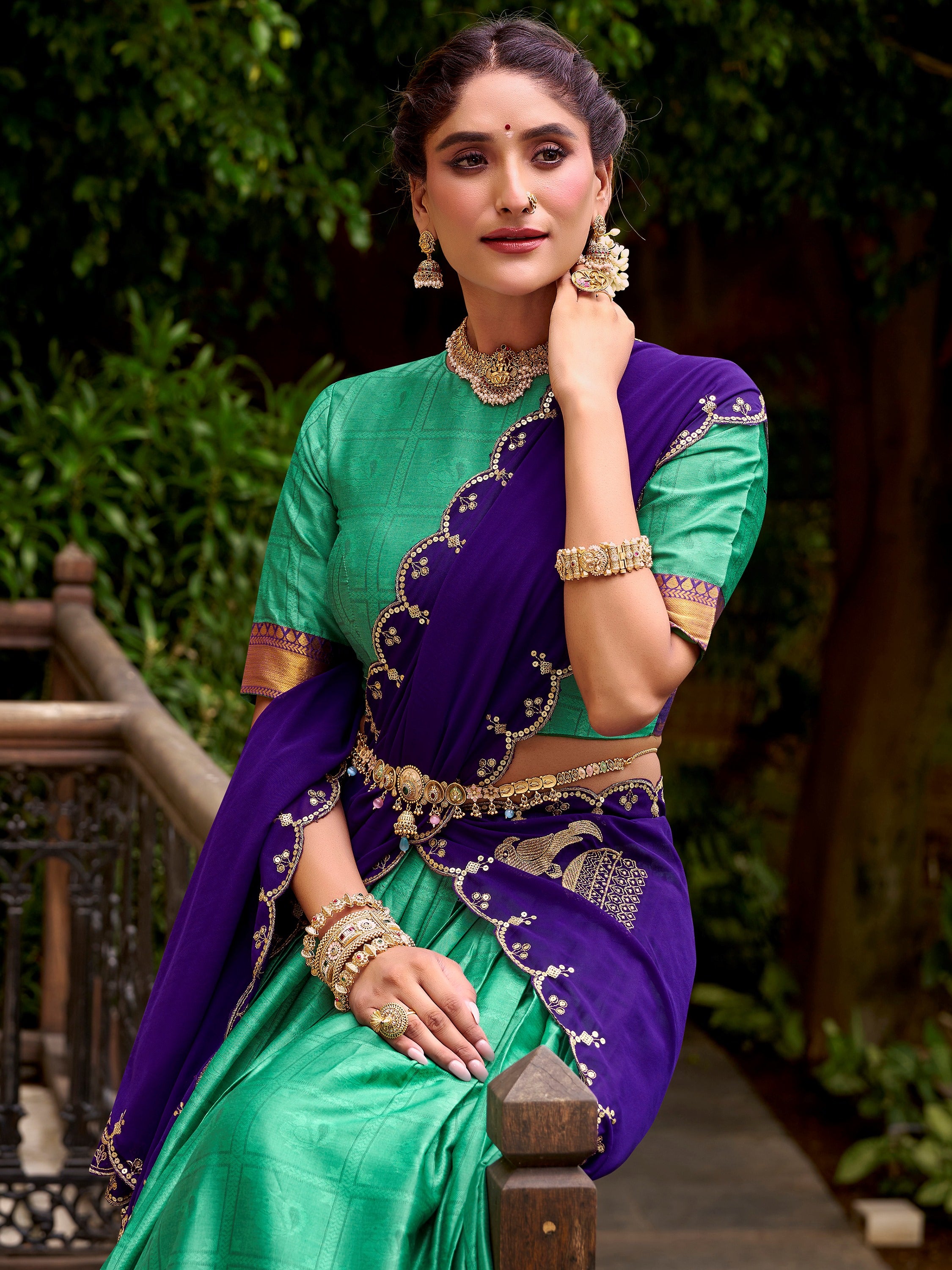 Great Sea Green Zari Waving Cotton Function Wear Half Saree Lehenga