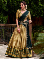 Marvelous Cream Zari Weaving Silk Marriage Wear Half Saree Lehenga