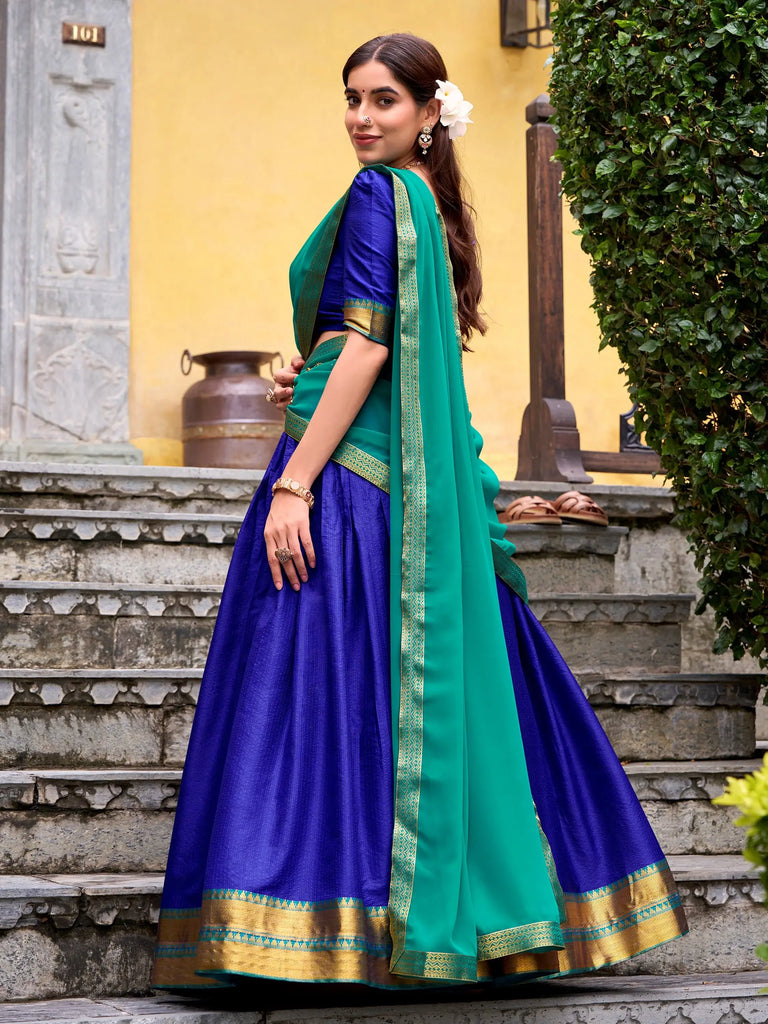 Lovely Blue Zari Weaving Cotton Festive Wear Half Saree Lehenga Choli 
