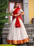 Great White Zari Weaving Cotton Festive Wear Half Saree Lehenga Choli