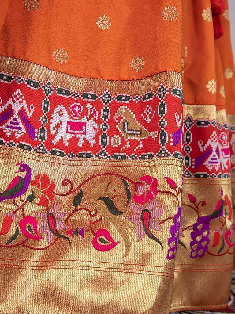 Beguiling Orange Patola-Paithani Weaved Silk Marriage Wear Lehenga Choli